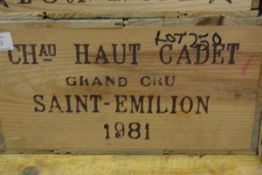 A case of Chateau Haut Cadet Grand Cru, Saint Emilion 1981, 75cl (12)