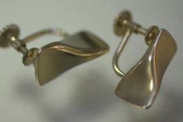 A pair of Georg Jensen silver "butterfly" earrings, of modernist design, c. 1960, with post and