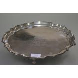 A silver salver, A.E. Jones, Birmingham 1969, in the Georgian taste, of circular form with