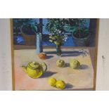 Davy Brown (Scottish, b. 1950), The Yellow Teapot, signed lower left, oil on board, framed. 38cm