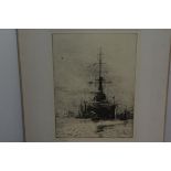 William Lionel Wyllie R.A. (1851-1931), HMS Orion, etching, signed in pencil, mounted, unframed.