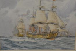 Harold Wyllie R.S.M.A. (British 1880-1975), HMS Victory, signed lower left, watercolour, framed,