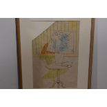 •Sir Osbert Lancaster (1908-1986), Lamp on a Tripod Table, conte crayon and ink on paper, framed.