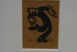 Willie Rodger A.R.S.A, R.G.I. (Scottish, b. 1930), Shit, linocut, artist's proof, framed. 7.5cm by