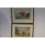 Two early 19th century hand-coloured comic etchings: John Phillips (pseudonym A. Sharpshooter),
