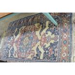 A Caucasian rug, the central diamond enclosed within a figural, bird and multiple flower border,