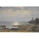 Duncan Cameron (Scottish 1837-1916), Coastal Cottages at Sunset, signed lower left, oil on canvas,