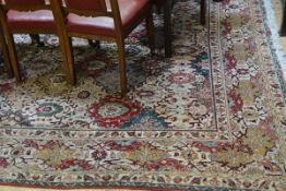 A Mashad carpet, the central panel with allover lotus flower design enclosed within a multiple