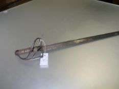 An 18th century hanger with steel hilt of basket type, shagreen grip and fullered blade