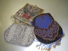 A vintage beadwork evening purse, with pearl bead fastener; an early 20th century fringed beadwork