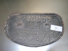 A cast iron Railway wagon plate B780099 12T Ashford 1958 Lot no. 3109
