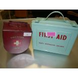 Two vintage First Aid boxes, one retailed by Boots c. 1960's, the other a Paragon red tin box of the