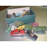 A mixed lot of Dinky playworn die-cast cars including military and commercial vehicles