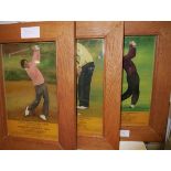 Golf Interest: A set of three reverse printed on glass images of well known golfers, Ballesteros,