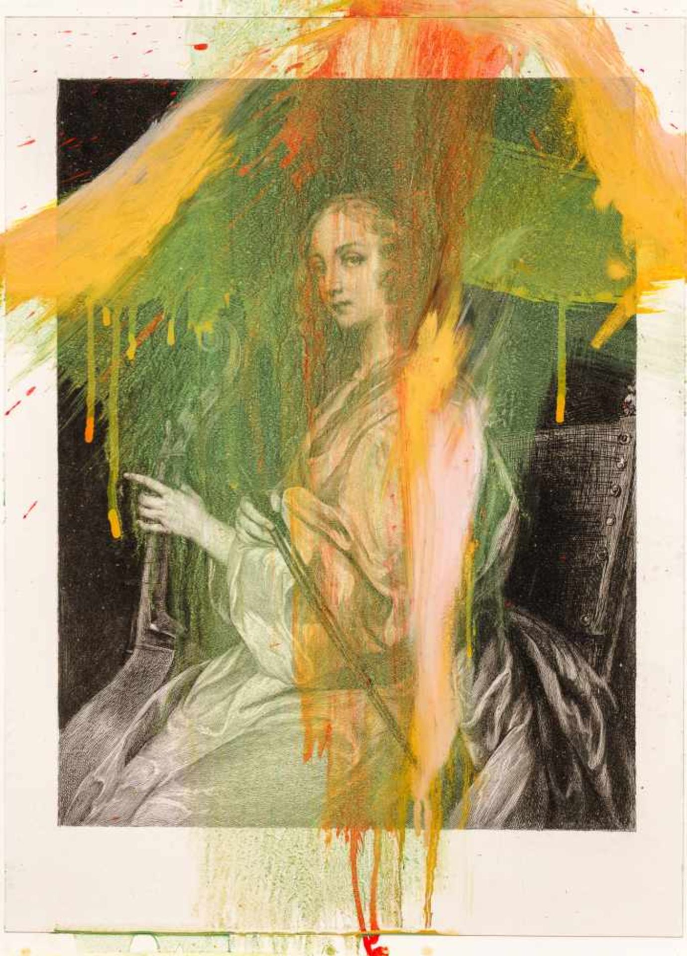 Arnulf Rainer Baden 1929 * Ohne Titel / untitled Öl auf Stahlstich auf Papier auf Holzplatte / oil