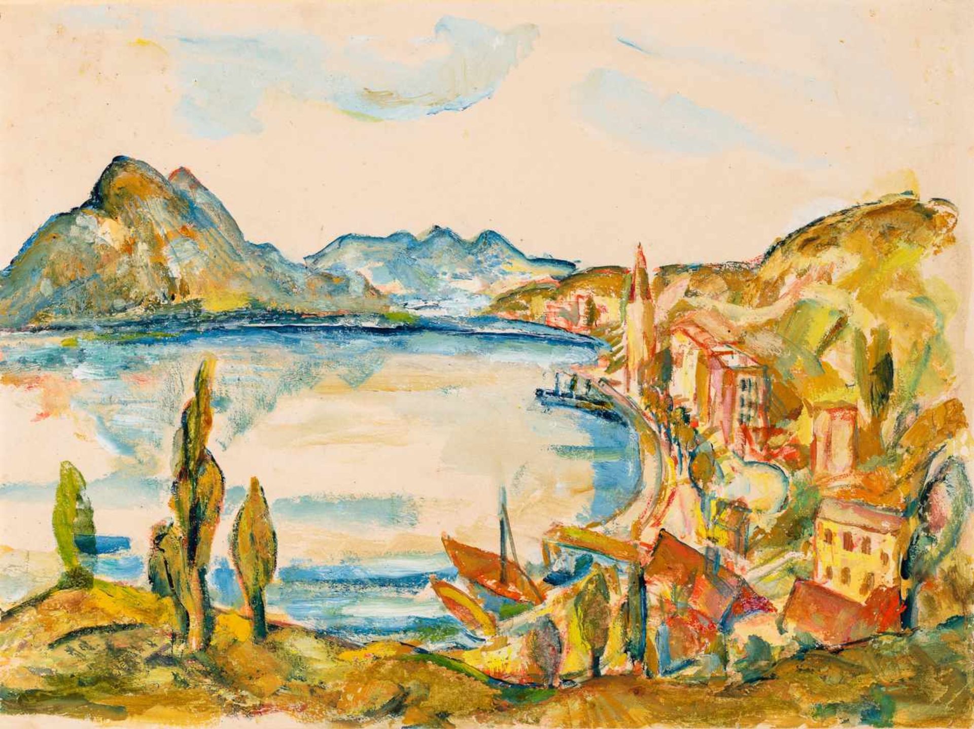 Wilhelm Thöny Graz 1888 - 1949 New York Vierwaldstättersee Öl und Deckweiß auf Papier auf Karton