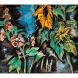 Werner Scholz Berlin 1898 - 1982 Schwaz Blumen Öl auf Holzplatte / oil on wood panel 70 x 77,5 cm