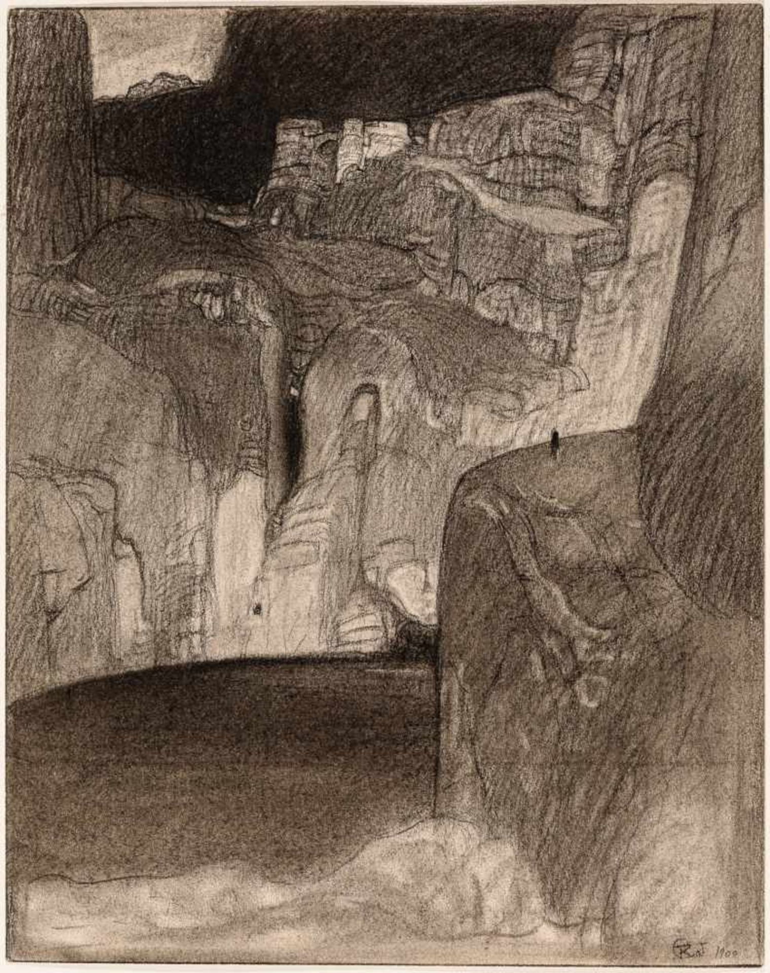 Rudolf Jettmar Zawodzie bei Tarnów, Galizien 1869 - 1939 Wien Felsenschlucht mit See Bleistift und