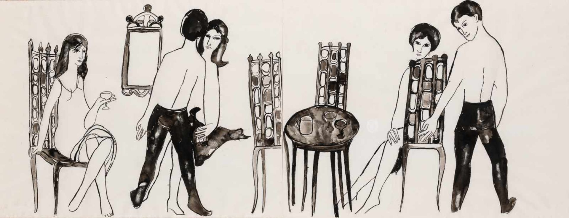 Lotte Profohs (hs art) Wien 1934 - 2012 Wien Verführung (Diptychon) Tusche auf Papier / india ink on