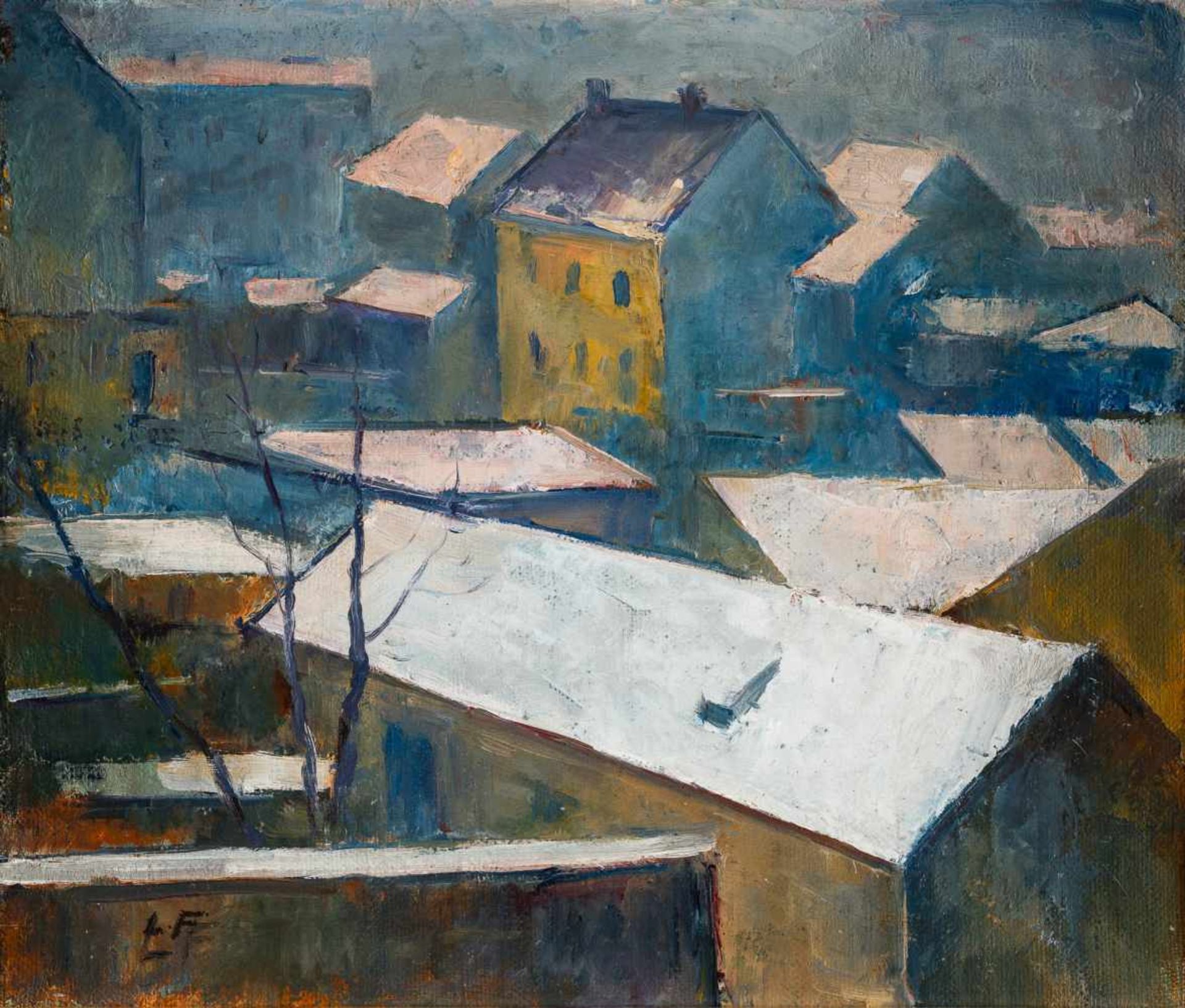 Leo Fellinger Graz 1884 - 1976 Graz Dächer von Graz Öl auf Jute / oil on jute 60 x 70 cm um 1920