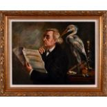 English School, 19th century, "Unknown (Man and Heron)," Oil on Canvas Painting
