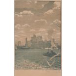Rudolf Ruzicka (1883-1978), "Lower Manhattan," Color Woodcut on Paper, c. Early-Mid 20th Cent.