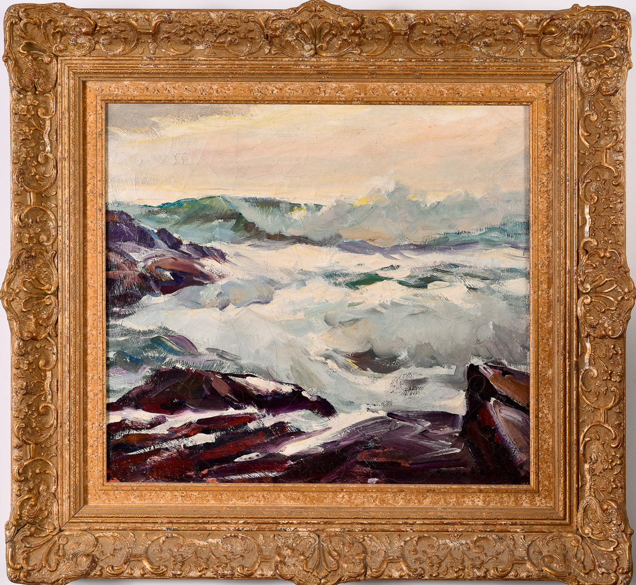 Emile Gruppe (1896-1978), "High Sea, Bass Rocks," Oil on Canvas Painting, 20th Century