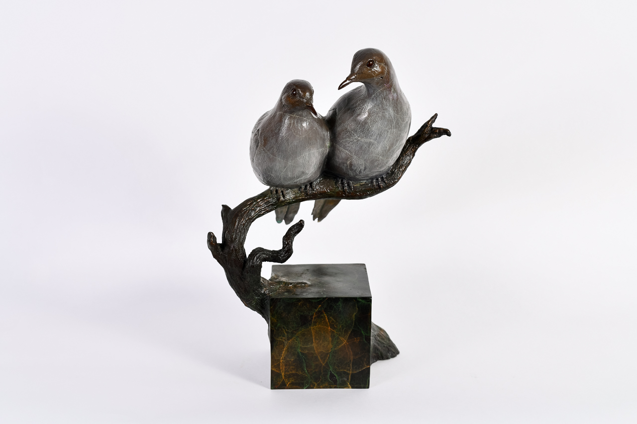 Jim Eppler (b. 1950), "Mourning Doves," Bronze Sculpture