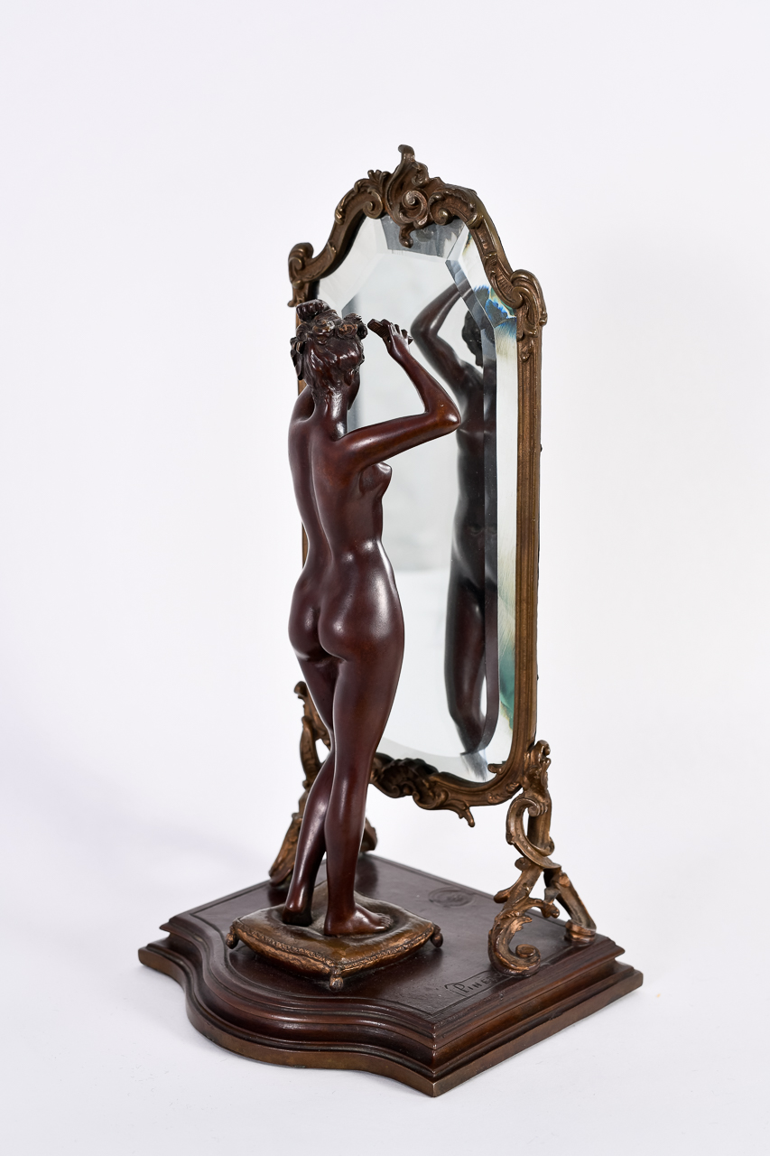 Emile Pinedo (1840-1916), "Unknown (Nude in Mirror)," Bronze Sculpture - Image 2 of 7