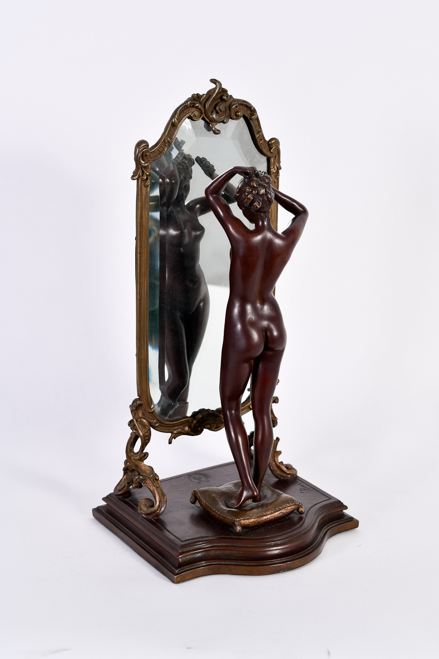 Emile Pinedo (1840-1916), "Unknown (Nude in Mirror)," Bronze Sculpture