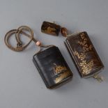 Lacquer Inro with Coral, Ojime with Lacquered Wood inro, and a Netsuke Lacquer Box (Bitcoin Accpt.)