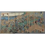 Lot of two Japanese triptychs one by Utagawa Fusatane another by Utagawa Kuniteru