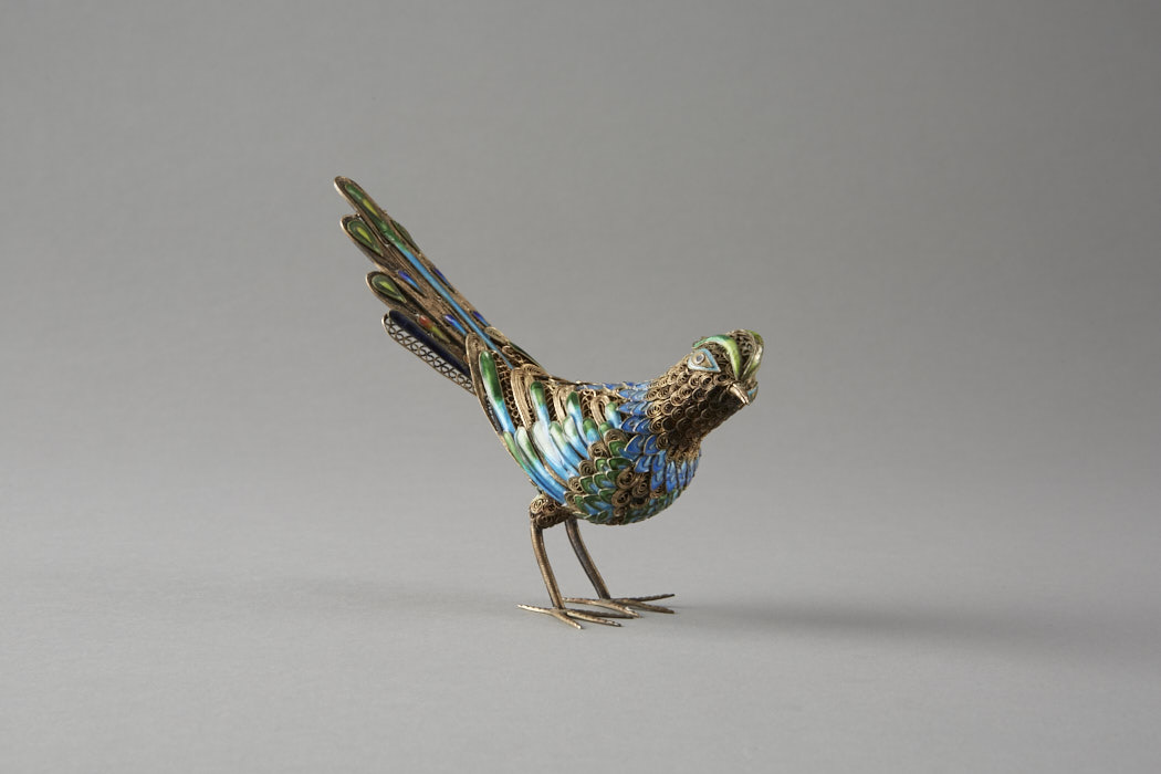 20th Century Chinese Gilt & Enameled Silver Bird