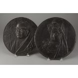 Pair of Meiji Iron Plaques decorated with Classical Figures