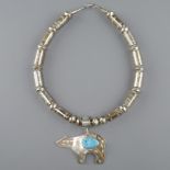 Ca'win Pueblo Silver and Turquoise Necklace Fetish Bear