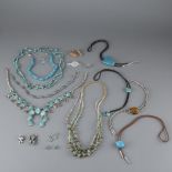 Large Collection of Southwestern Jewelry Silver, Turquoise, Tiger's Eye