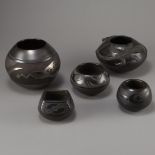 5 Pieces San Ildefonso Blackware Pottery