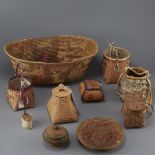 Group of 10 Ojibwe Birchbark and Coiled Baskets