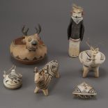 Group of Laguna Pueblo Pottery Effigy Jars and Kachina