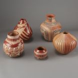 Group of 5 Santa Clara Redward Jars Tafoya and Gachapin.