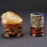 Agate Peach with Stand and Lapis Brush Pot