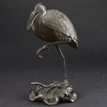 Japanese Meiji Bronze Censer Crane on Lilly Pad