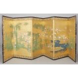 Japanese Painted 6 Panel Screen Early Edo Period