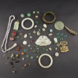 Large group of Chinese Jades, Bronze, Silver Beads and Jewelry Pieces