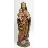 Gotische Muttergottes Gotische Mondsichel-Madonna um 1500, Holz, geschnitzt, rückseitig geflacht,