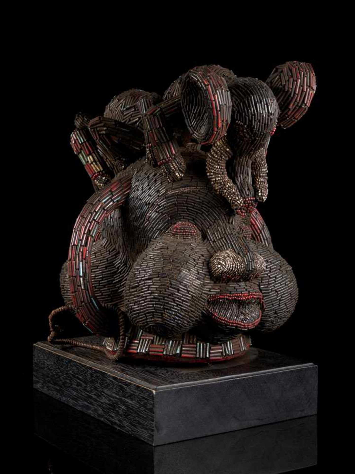 Beaded Double Head With Elephant And Leopard Mount - Tribal ArtThis striking double head sculpture - Bild 4 aus 7