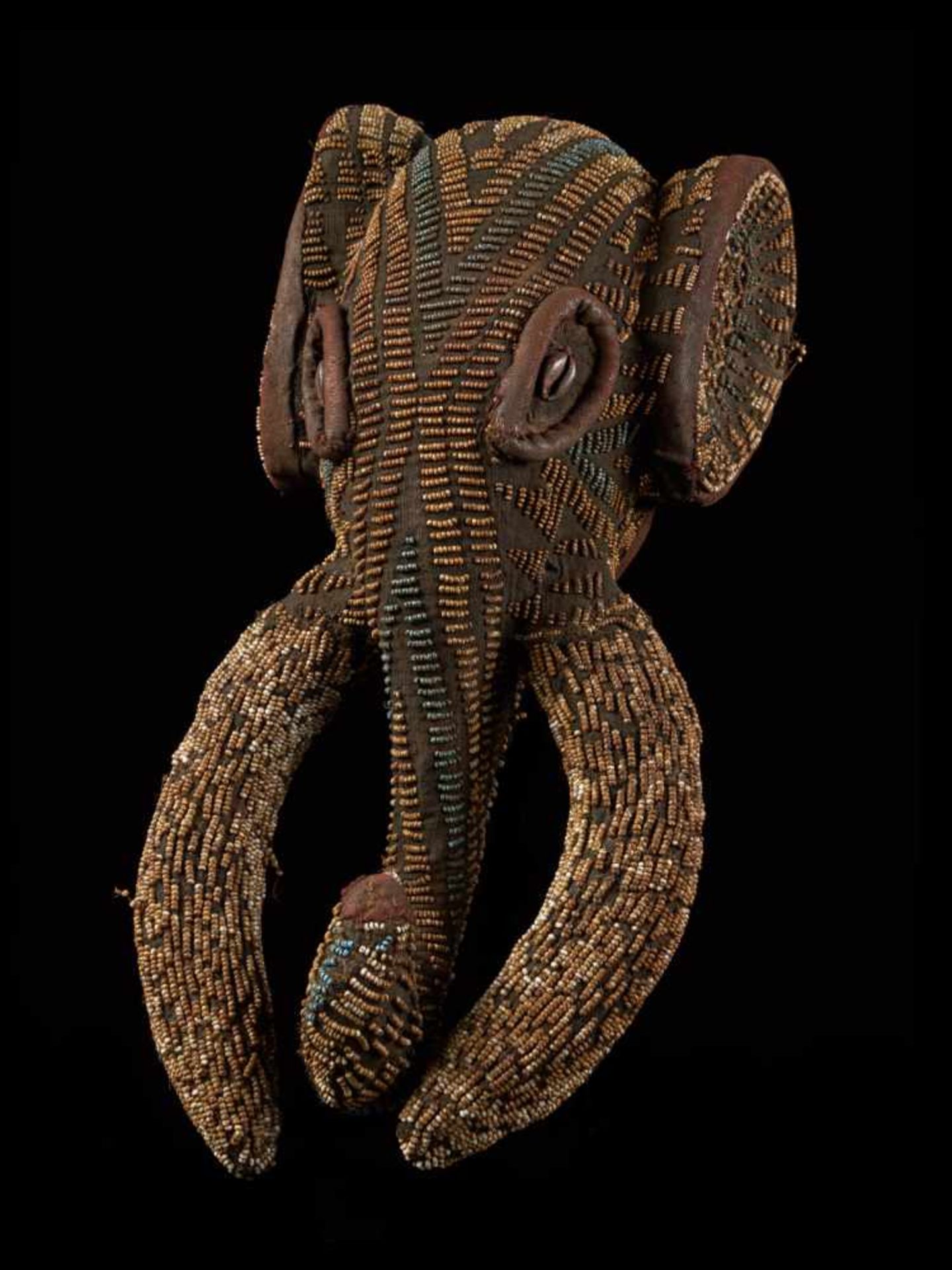 Beaded Small Elephant Mask - Tribal ArtAn enthralling elephant mask that is decorated with glass