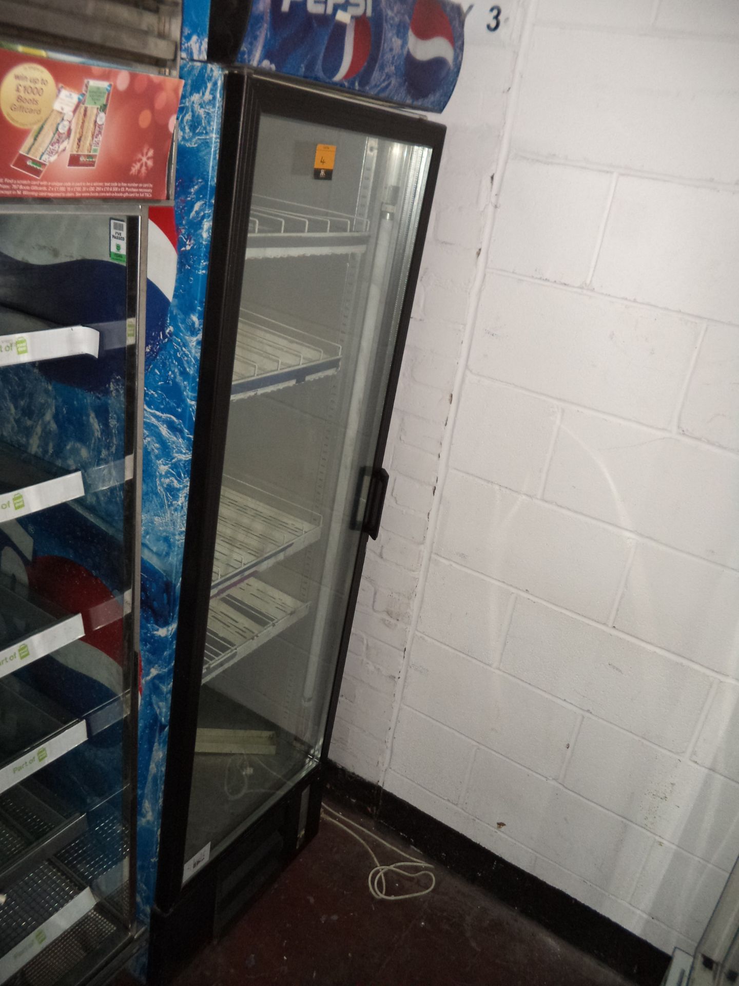 Pepsi branded tall single clear door display fridge IMPORTANT: Please remember goods successfully