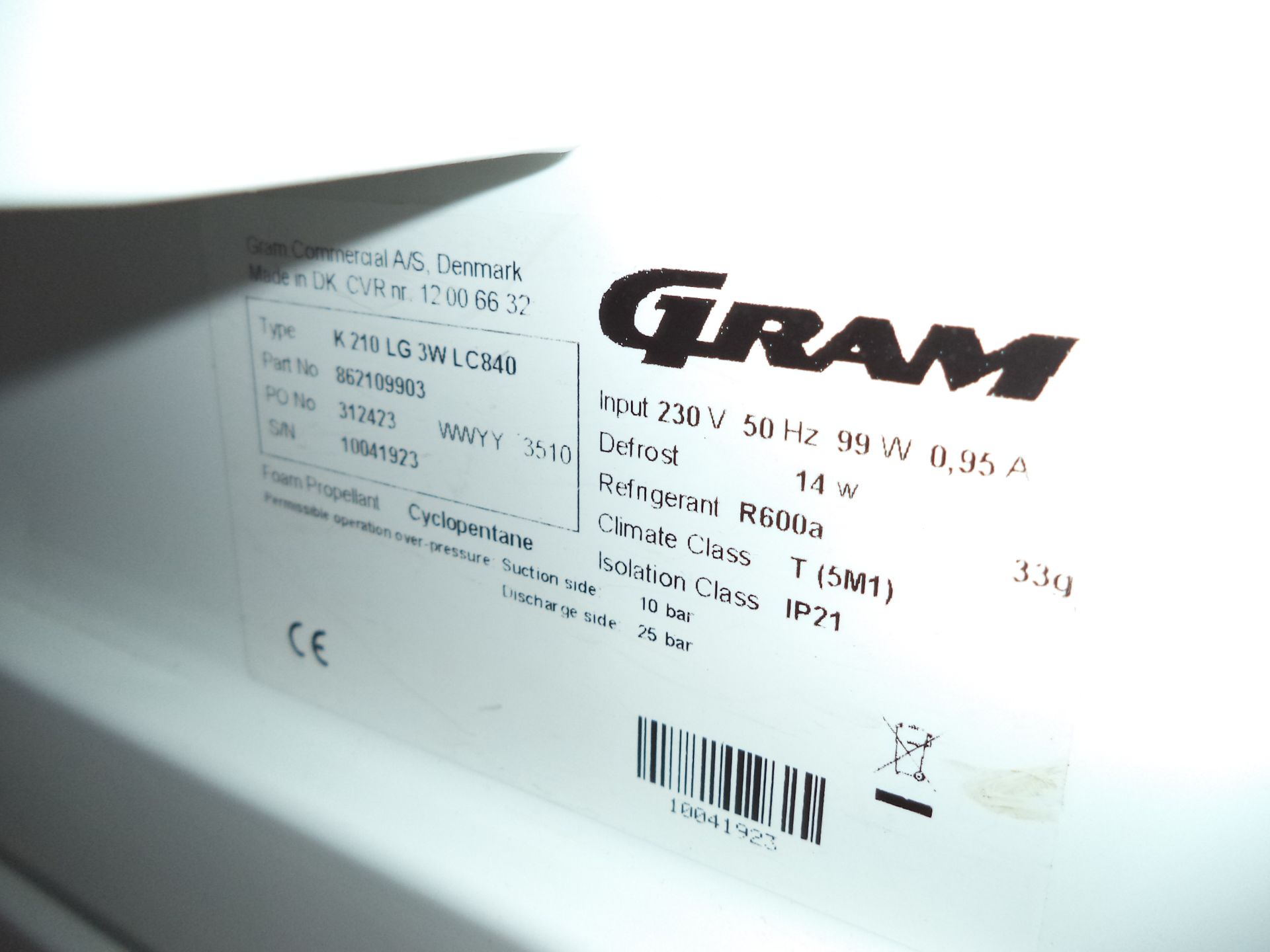 Gram counter height fridge, model K210 IMPORTANT: Please remember goods successfully bid upon must - Image 3 of 3
