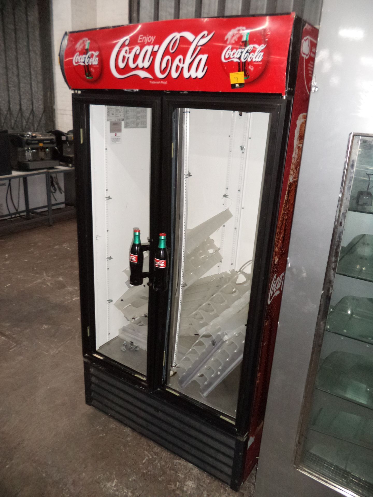 Coca Cola branded large twin door display fridge - no glass IMPORTANT: Please remember goods